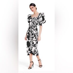 Christopher John Rogers Black and White Floral Midi Dress